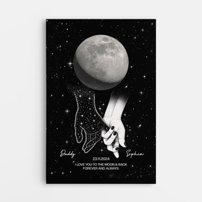Holding Hands Moon Phase Galaxy Canvas - Custom Memorial Gifts