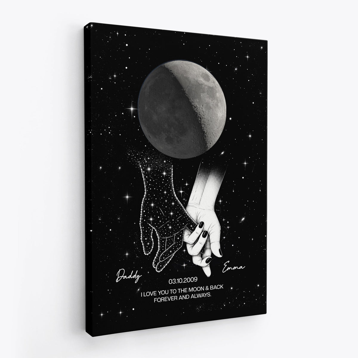 Holding Hands Moon Phase Galaxy Canvas - Custom Memorial Gifts