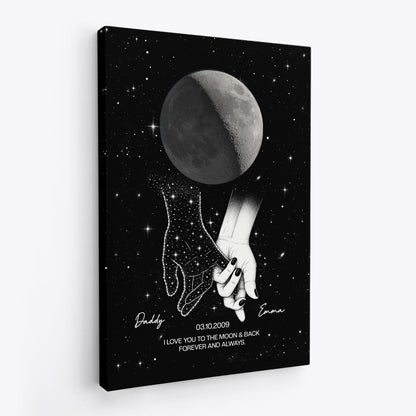 Holding Hands Moon Phase Galaxy Canvas - Custom Memorial Gifts