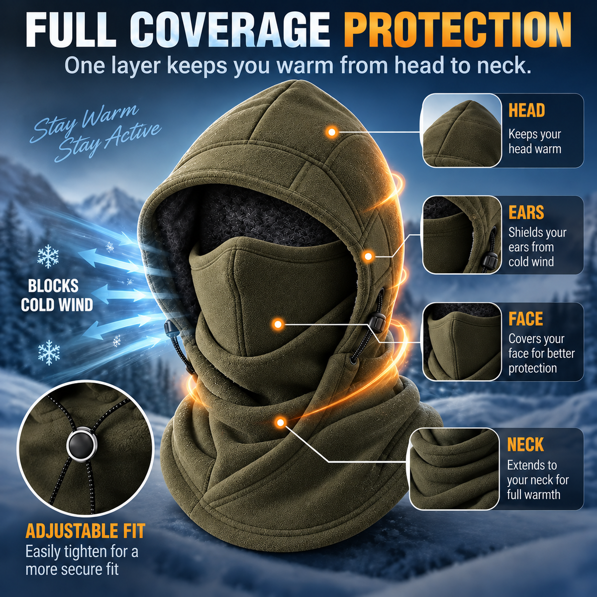 ❄️🔥 3-in-1 Winter Thermal Balaclava – Windproof Fleece Hood, Face Mask & Neck Warmer 🥶🧣
