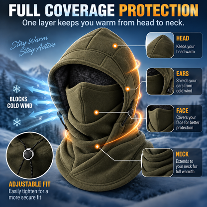 ❄️🔥 3-in-1 Winter Thermal Balaclava – Windproof Fleece Hood, Face Mask & Neck Warmer 🥶🧣