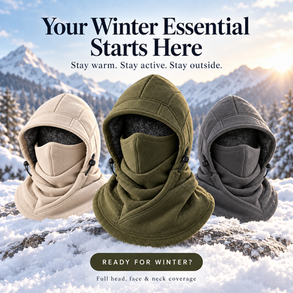 ❄️🔥 3-in-1 Winter Thermal Balaclava – Windproof Fleece Hood, Face Mask & Neck Warmer 🥶🧣